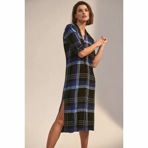 Bella Dahl Rolled Sleeve Plaid Shirt Dress Button Front Womens Size S